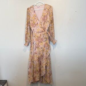 LC Lauren Conrad Pink and Yellow Long Sleeve Dress